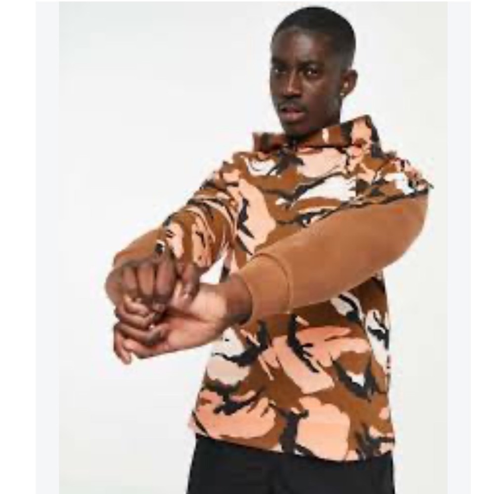 Adidas Camo Zip Sleeve Hoodie Mens Brown Tan Camouflage Pullover Sweatshirt